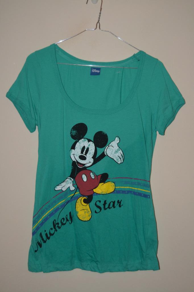 Womens Vtg Retro Green Disney C A Mickey Mouse Oversized Print T