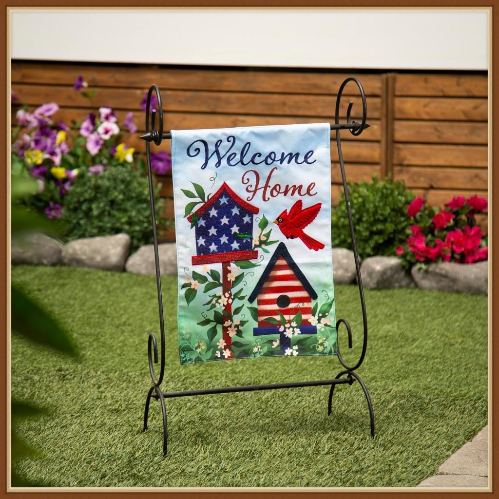EVERGREEN GARDEN FLAG * PATRIOTIC BIRDHOUSE WELCOME * EMBELLISHED APPLIQUE - NEW detailed image 6