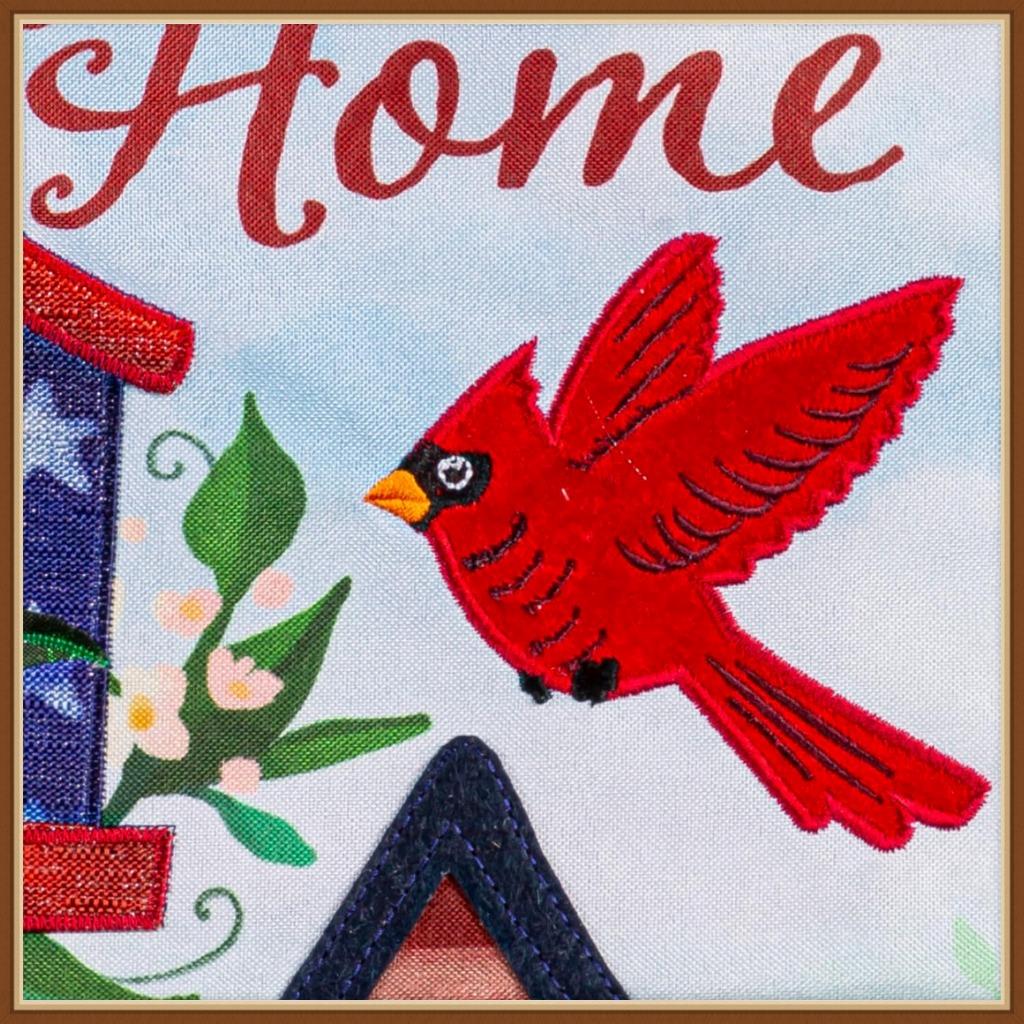 EVERGREEN GARDEN FLAG * PATRIOTIC BIRDHOUSE WELCOME * EMBELLISHED APPLIQUE - NEW detailed image 3