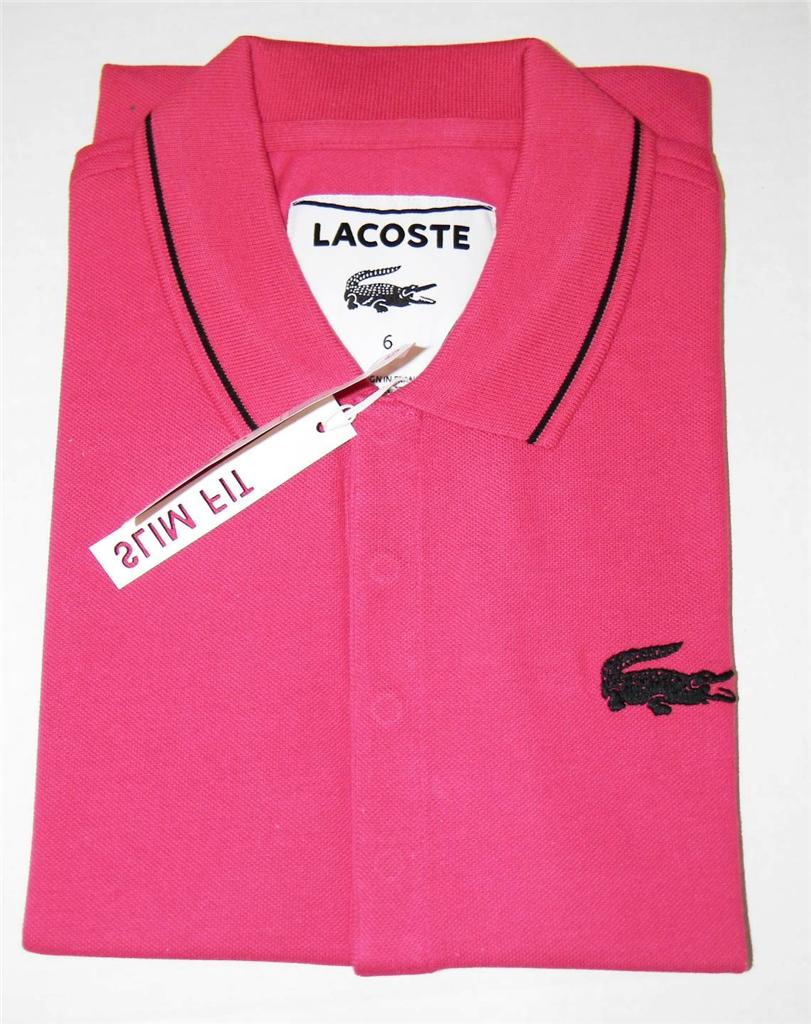Lacoste Men's Big Croc Logo Slim Fit Pique Polo Shirt Blue Pink PH7423 ...