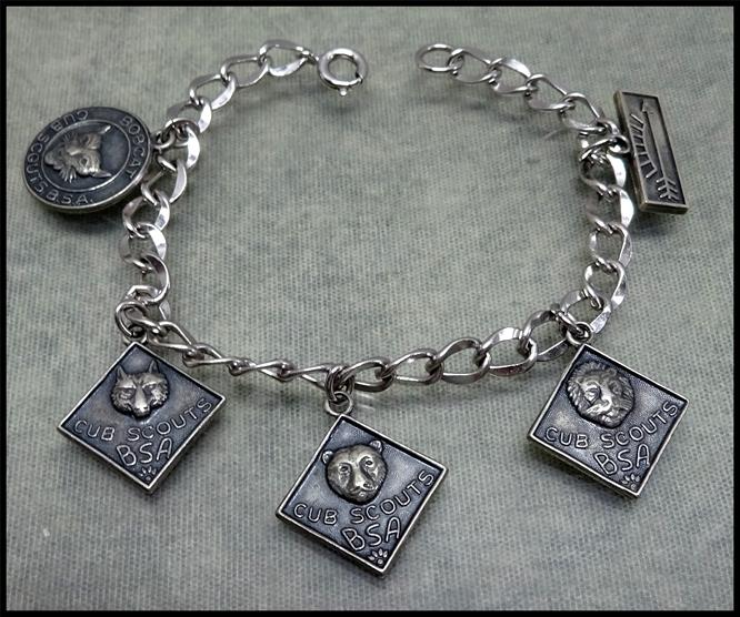 Vintage Sterling Silver Boy / Cub Scouts Bracelet With Five Old Charms