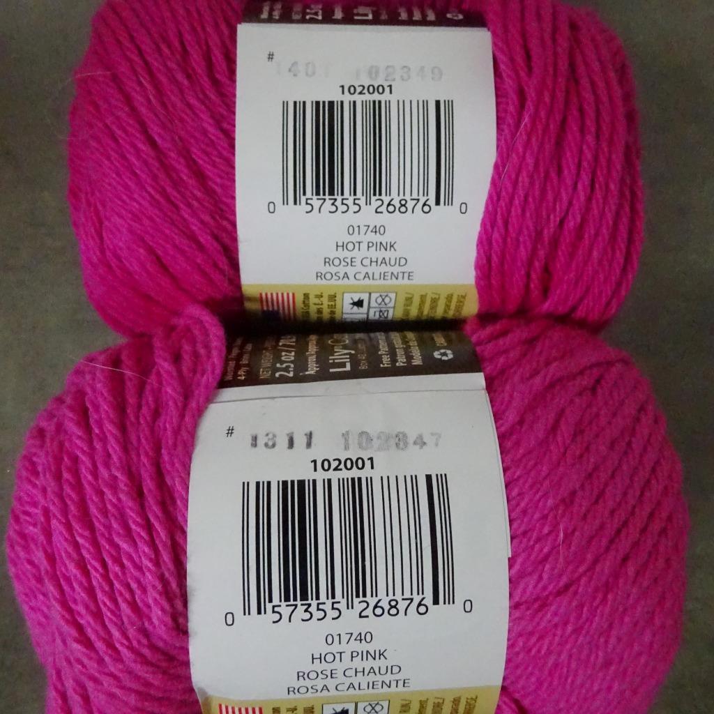 THREE Lily Sugar 'n And Cream HOT PINK Cotton yarn ~ TWO- 2.5 oz
