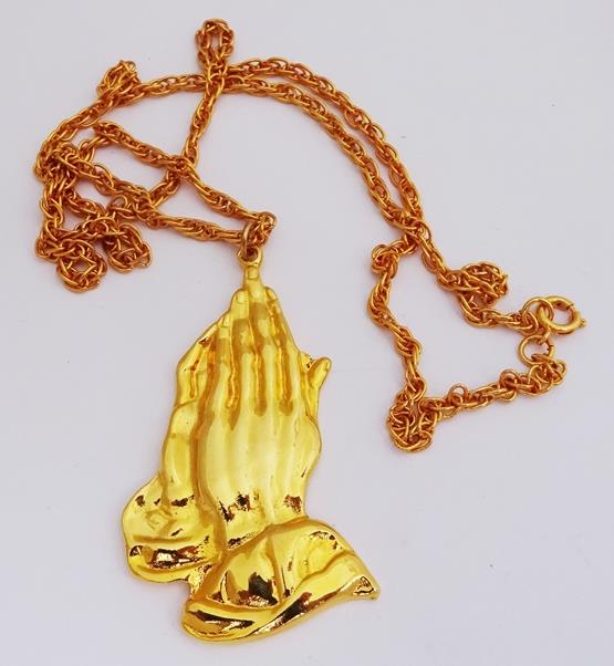 Signed Vintage Praying Hands Pendant 24