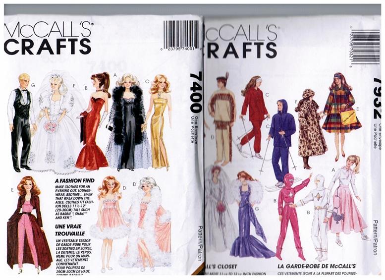 Mccalls 7400 7932 Barbie Ken 11 1 2 Doll Clothes Pattern S