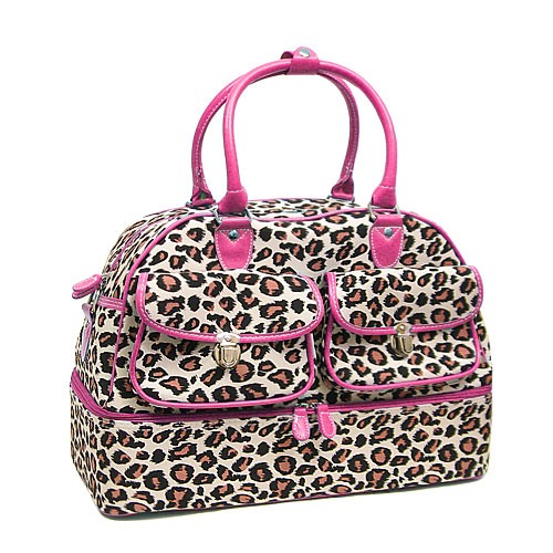 Leopard Print Duffle Bag Luggage Suitcase Pink Turquoise | eBay