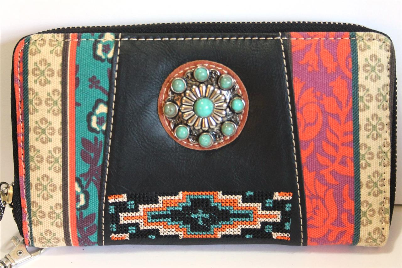 Montana West Western Aztec Turquoise Concho Faux Leather Clutch & Zip ...