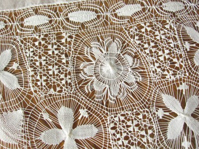 STUNNING Rare NANDUTI LACE Antique Vtg TABLECLOTH & 6 NAPKINS Paraguay ...