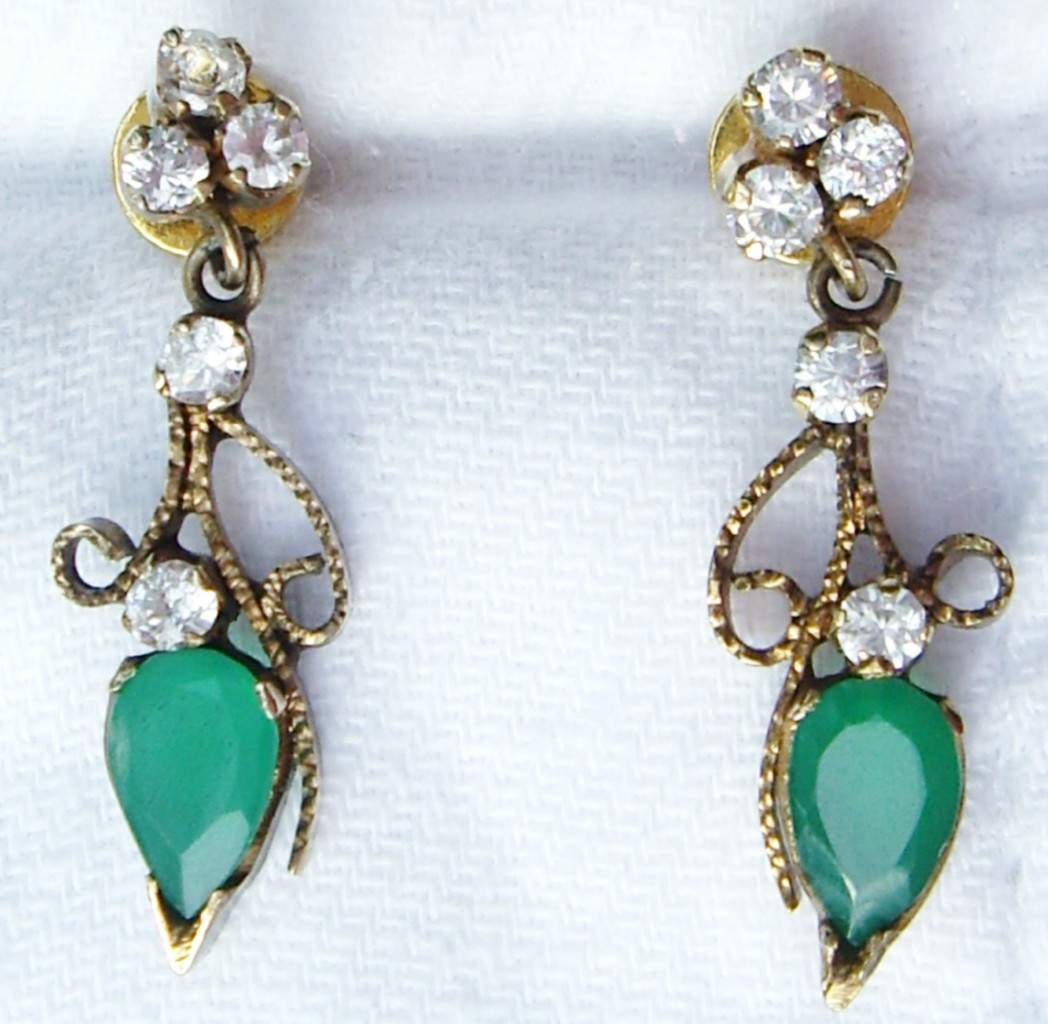 FINE Vintage Emerald & Faux Diamond Chandelier Earrings | eBay