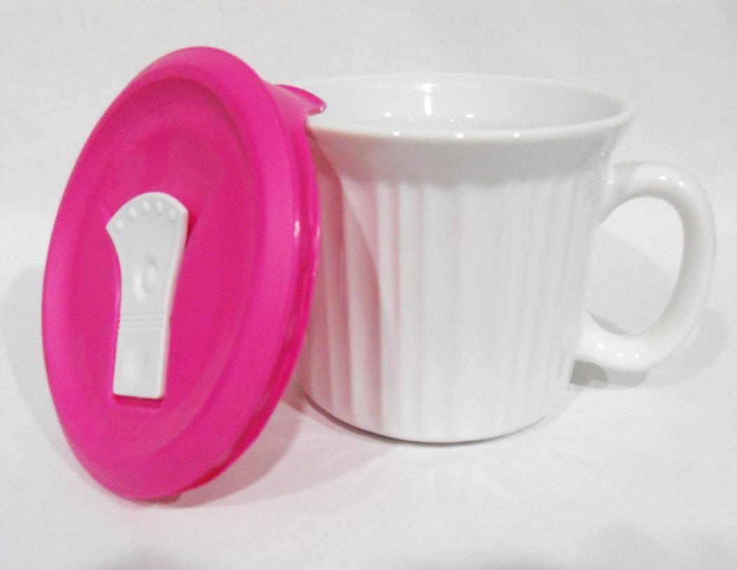 WHITE or PINK Pop-Ins Lid 20-oz MEAL MUG Stoneware Corningware French Colours
