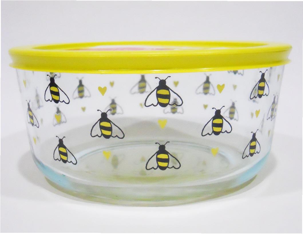 PYREX 7 Cup BEE HAPPY Storage Bowl Choose YELLOW or BLACK Hearts Spring Honeybee - Picture 7 of 8