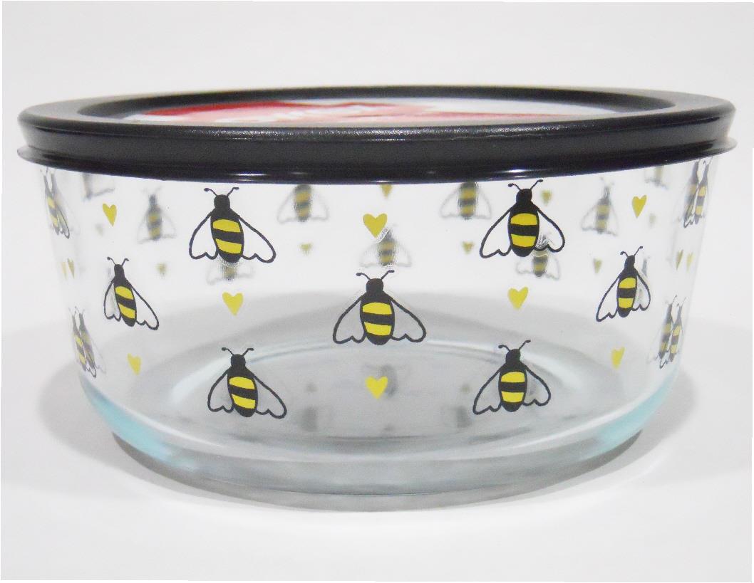 PYREX 7 Cup BEE HAPPY Storage Bowl Choose YELLOW or BLACK Hearts Spring Honeybee - Picture 8 of 8