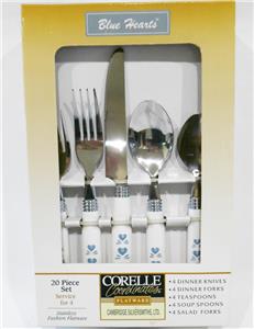 ❤️ 20-pc Corelle BLUE HEARTS Flatware Set *Serrated Knives