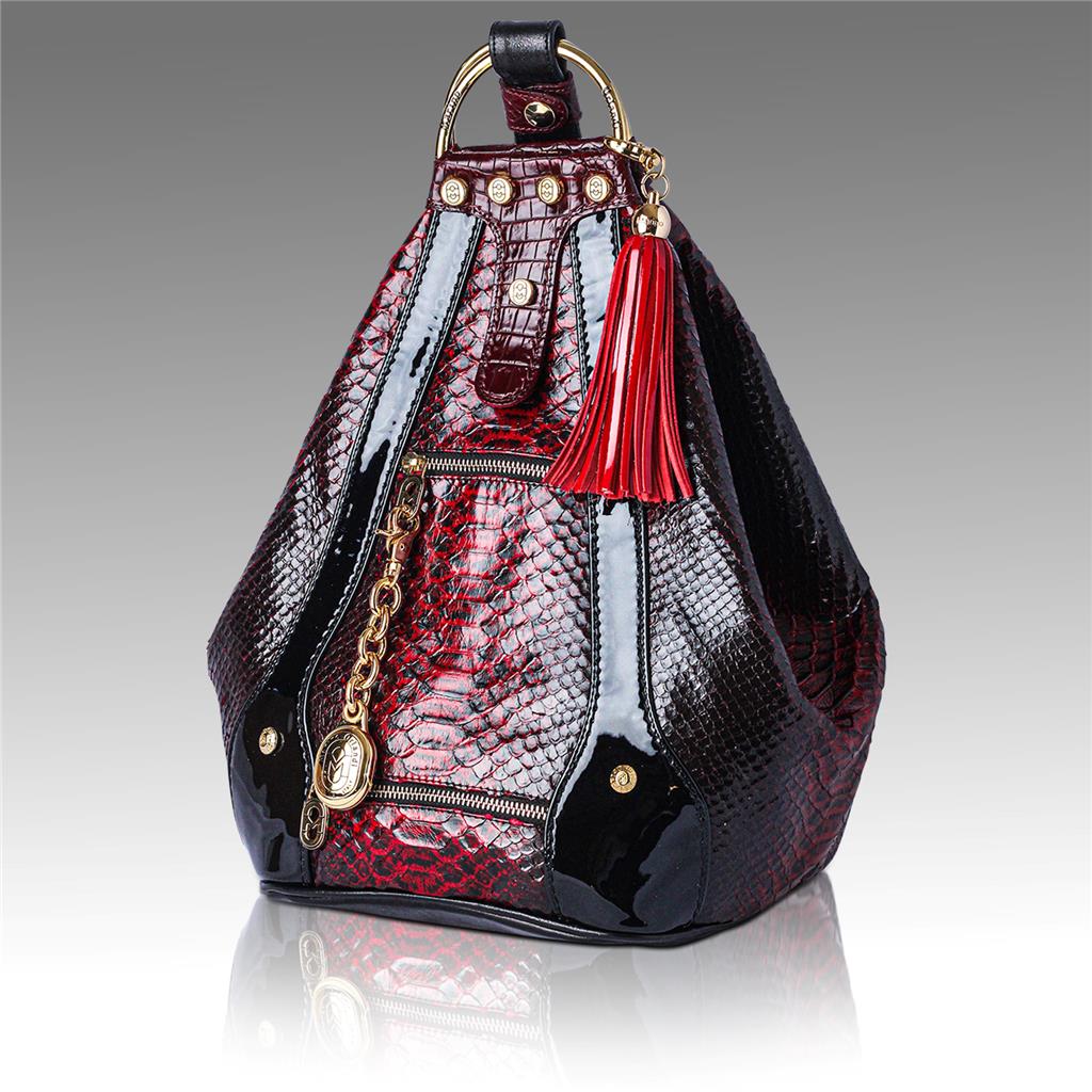 Marino Orlandi Backpack Bucket Purse Burgundy Red Python  display picture 1