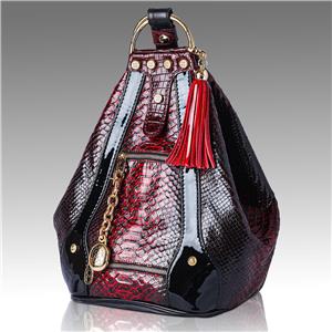 Marino Orlandi Backpack Bucket Purse Burgundy Red Python  display picture 1