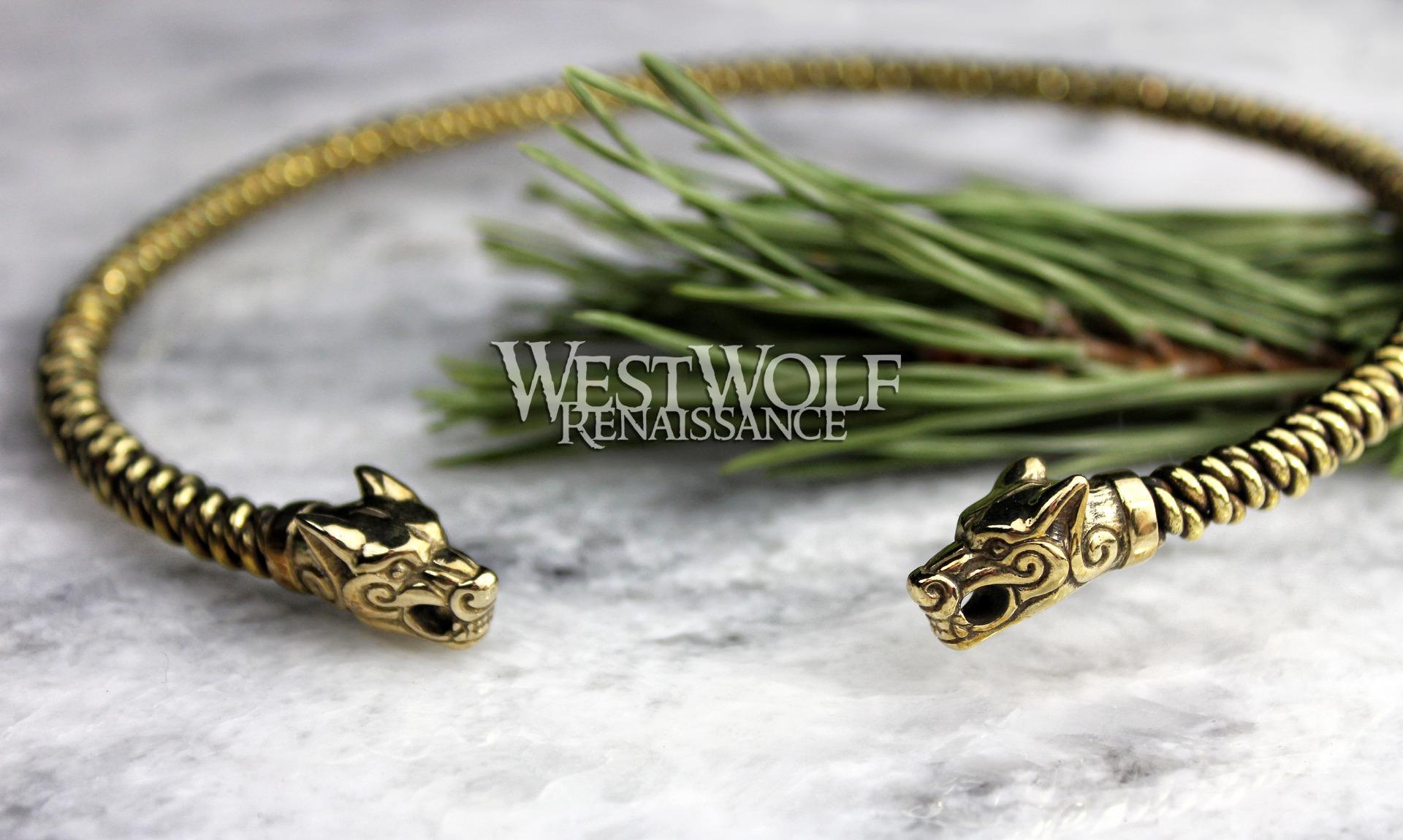 Viking Fenrir Wolf Head Neck Torc - Knit Style Bangle Necklace