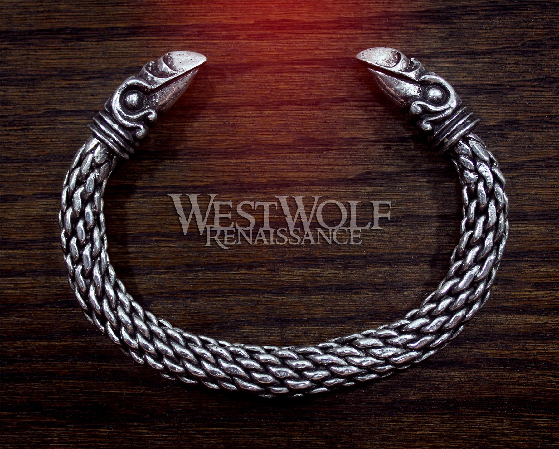 Large Silver Viking Odin's Raven Bracelet/Torc --- Norse/Medieval