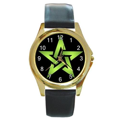 wiccan green pentacle pagan gold-tone watch - new