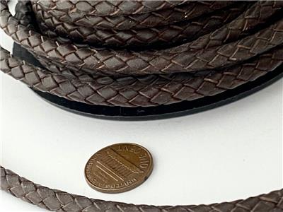 6mm Braided Dark Brown Antiqued Bolo Leather Cord 3 Feet