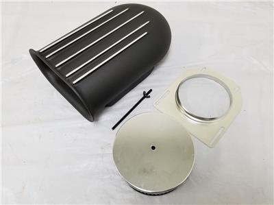 4 Barrel BLACK Aluminum Hilborn Style Carb Finned Air Cleaner Hood Scoop Kit NEW