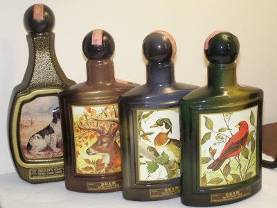 4 JIM BEAM Deer Wood Duck Tanager Dog DECANTER BOTTLES