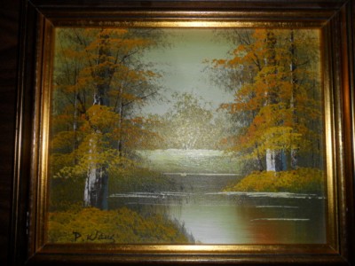 P. KLAUS Oil on Canvas Artist SIGNED Landscape Painting Gold Frame 10 ...