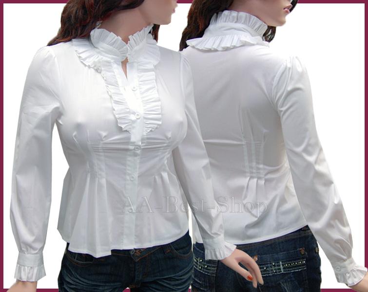 white long sleeve shirt with ruffles