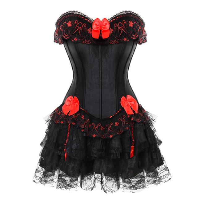 Lingerie Lace Ruffle Satin Strapless Burlesque Corset Skirt Set - S M L ...