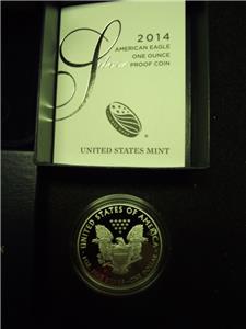 Sharp 28th Year of Issue 2014-W PROOF SILVER EAGLE with Both BOXES /& COA