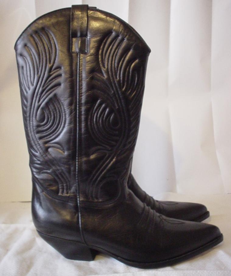 Vintage GUESS Black Leather Cowboy Boots Western Motorcycle Ladies ...