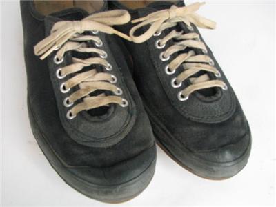 VTG Old 1940s 1950s KEDS CANVAS SNEAKERS Shoes US Rubber Company Black ...