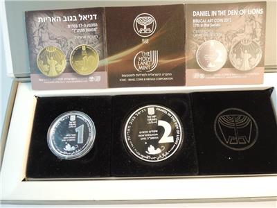 Israel 2012 Biblical Art /"Daniel in the Den of Lions/" PR+BU Silver Coins Set,Box