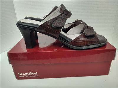 Womens Beautifeel Begona Brown Crocodile Slip On Heeled Sandal