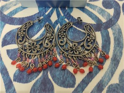 Vintage Avon Whimsical Multicolor Hoop Pink Earrings Pierced New