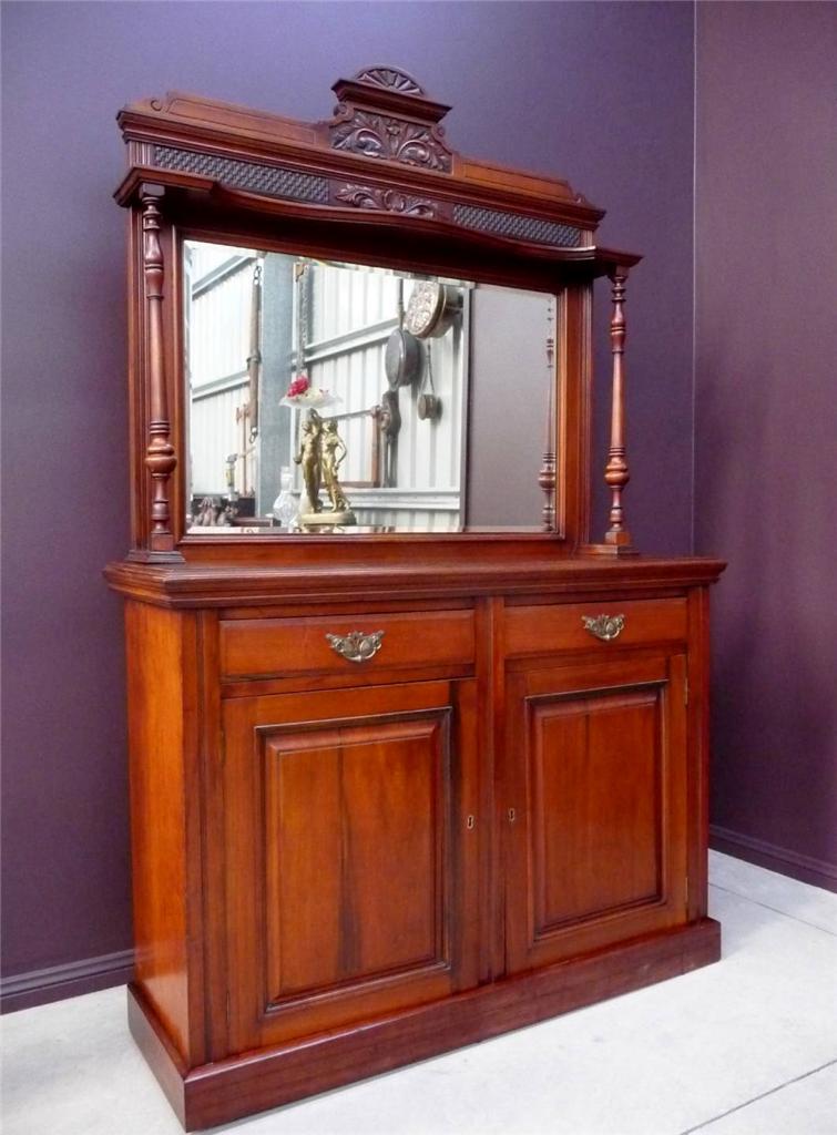 English Edwardian Mirror Back WALNUT Dresser DINING