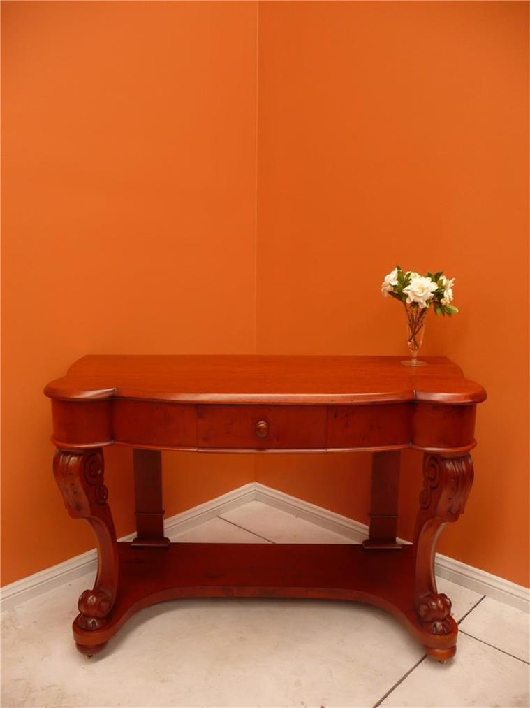 Details About Huon Pine Hall Table Display Carved Cabriole Legs Drawer Caster Feet Maple Top
