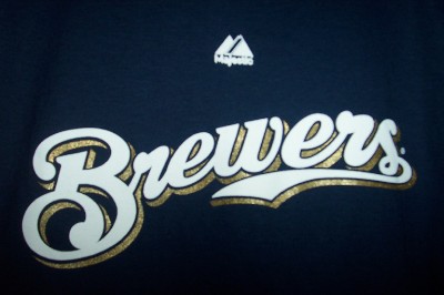 nwt milwaukee brewers youth large majestic wordmark navy t shirt
