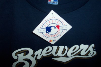 nwt milwaukee brewers youth large majestic wordmark navy t shirt