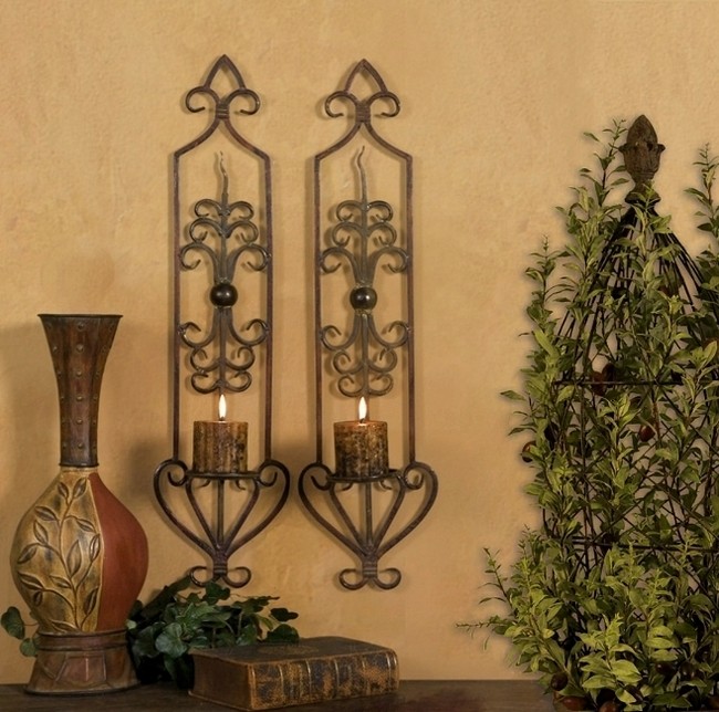 ST/2 FRENCH TUSCAN SCROLL Mediterranean WALL SCONCE CANDLE HOLDERS | eBay