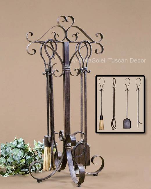 French Tuscan Mediterranean Style Fireplace Tool Set Set Of 5 Ebay