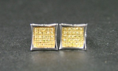 Homme Femme 10K Or Jaune Canari Diamant Kite Pave Forme Clous d/'oreilles 9 mm
