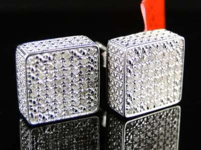 Ice Cube Block Mens Diamond Stud Earrings 10mm 0 75ct Ebay Click To See Supersized Image