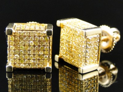 Mens And Las Yellow Gold With Canary Diamond Cube Stud Click To View Supersize Image