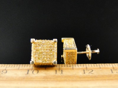 Mens And Las Yellow Gold With Canary Diamond Cube Stud Click To View Supersize Image