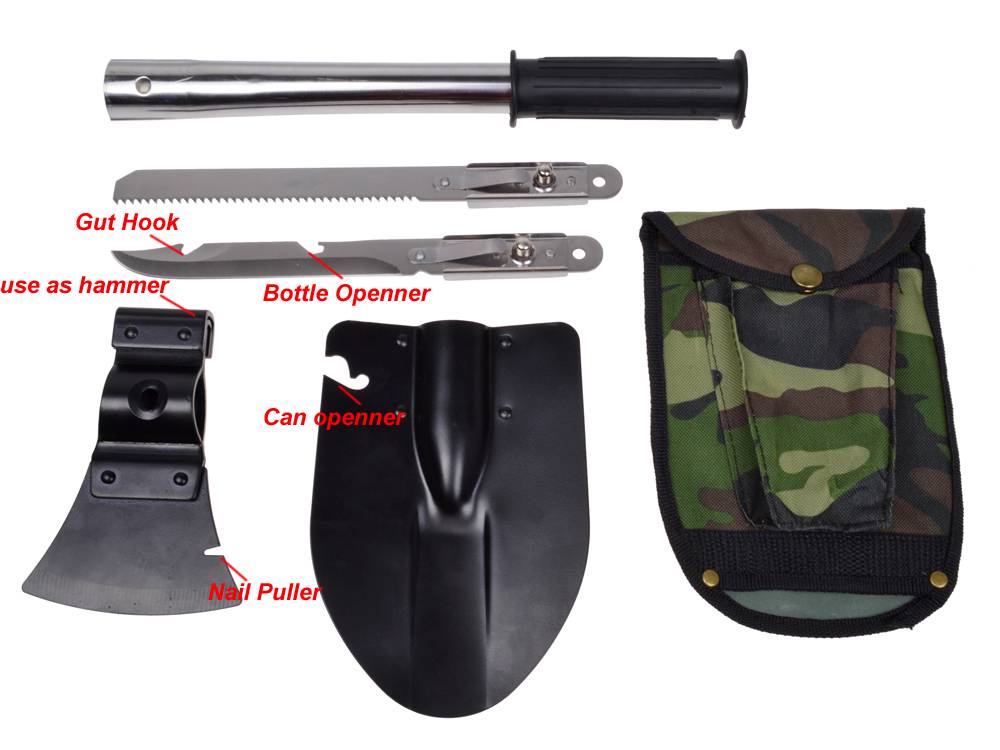 4 in 1 Survival Knife Shovel Axe Saw Gut Camping Hiking Emergency Gear ...