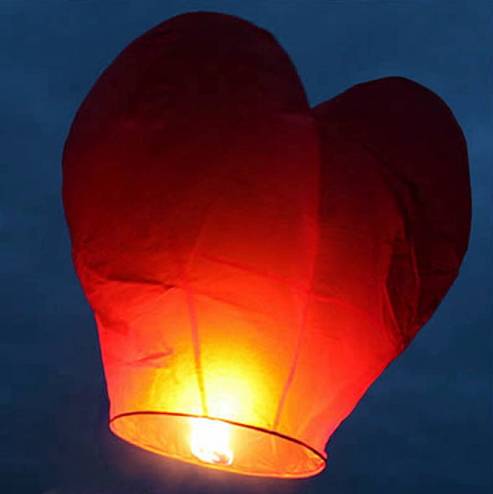 20 Red Heart Paper Chinese Lanterns Sky Fly Candles Lamps Wishing Party