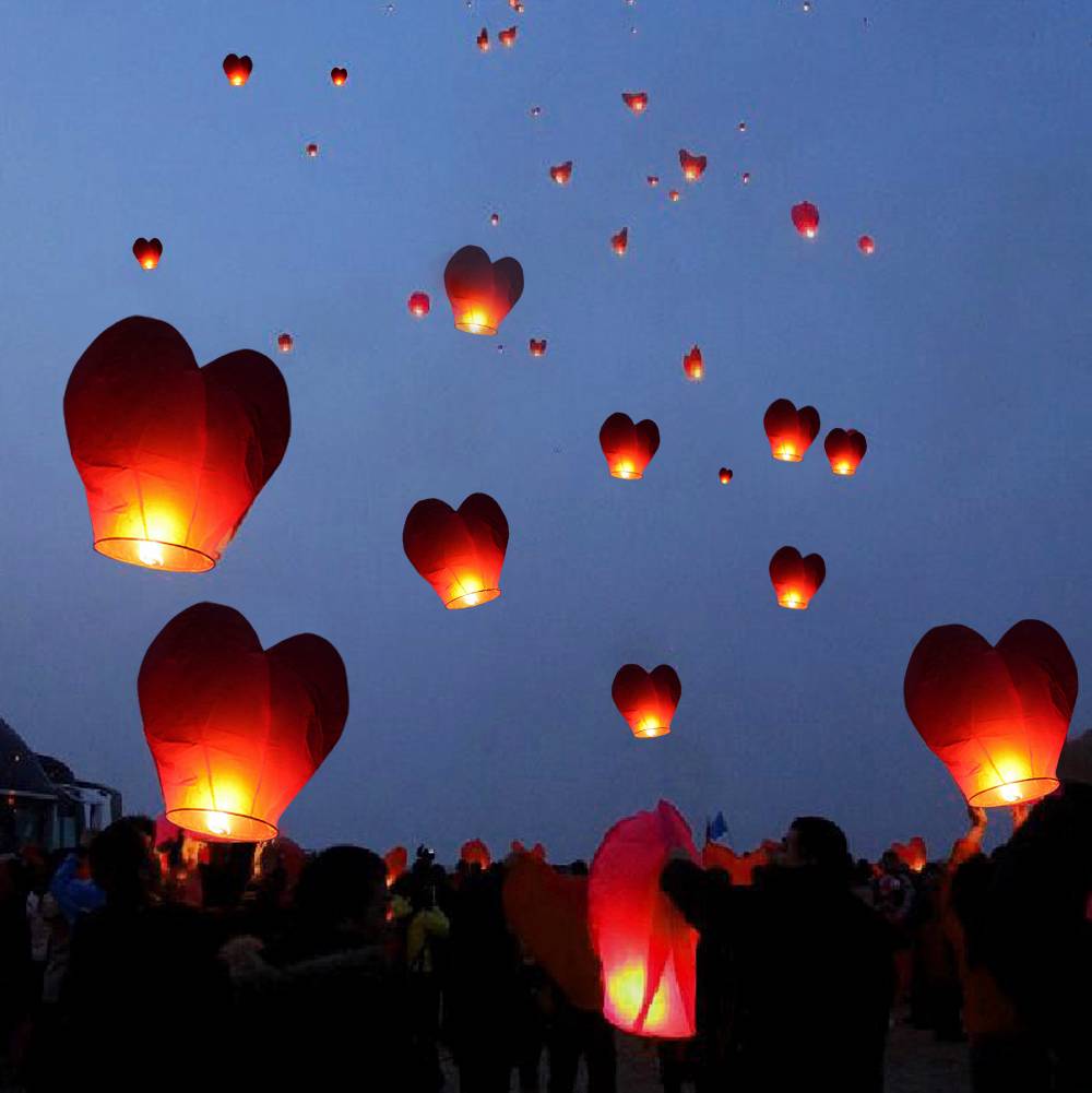 20 red heart paper chinese lanterns sky fly candles lamps celebration light window candles