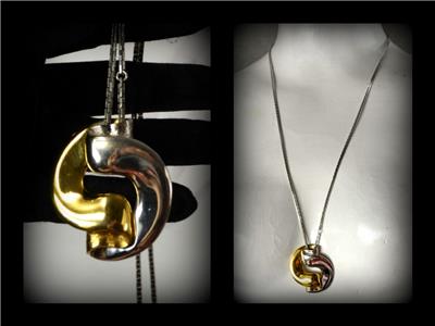 Vintage Modernist Silver Gold Abstract Monet Necklace Pendant 60 S