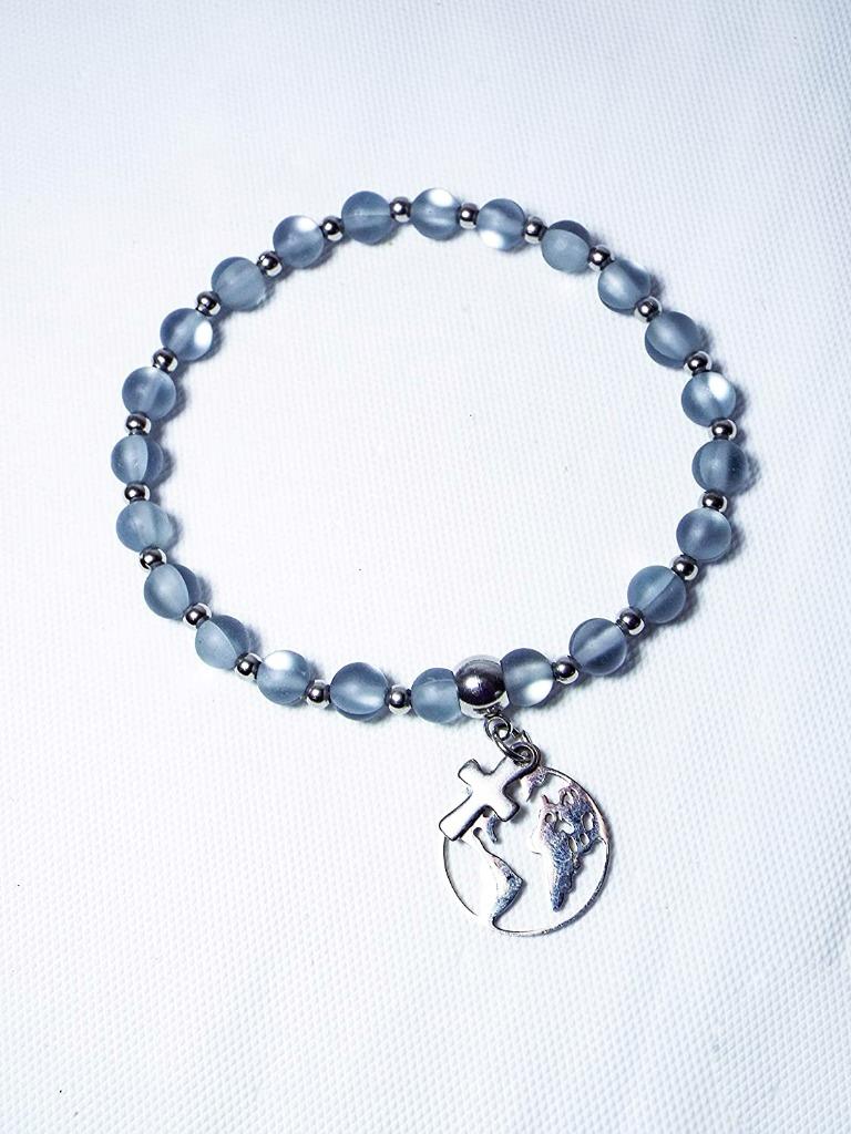 CYNTHIA LYNN "LIGHT OF THE WORLD" SILVER AURA QUARTZ CROSS BRACELET - 8 CLRS - Picture 3 of 9