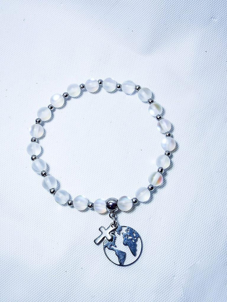CYNTHIA LYNN "LIGHT OF THE WORLD" SILVER AURA QUARTZ CROSS BRACELET - 8 CLRS - Picture 2 of 9