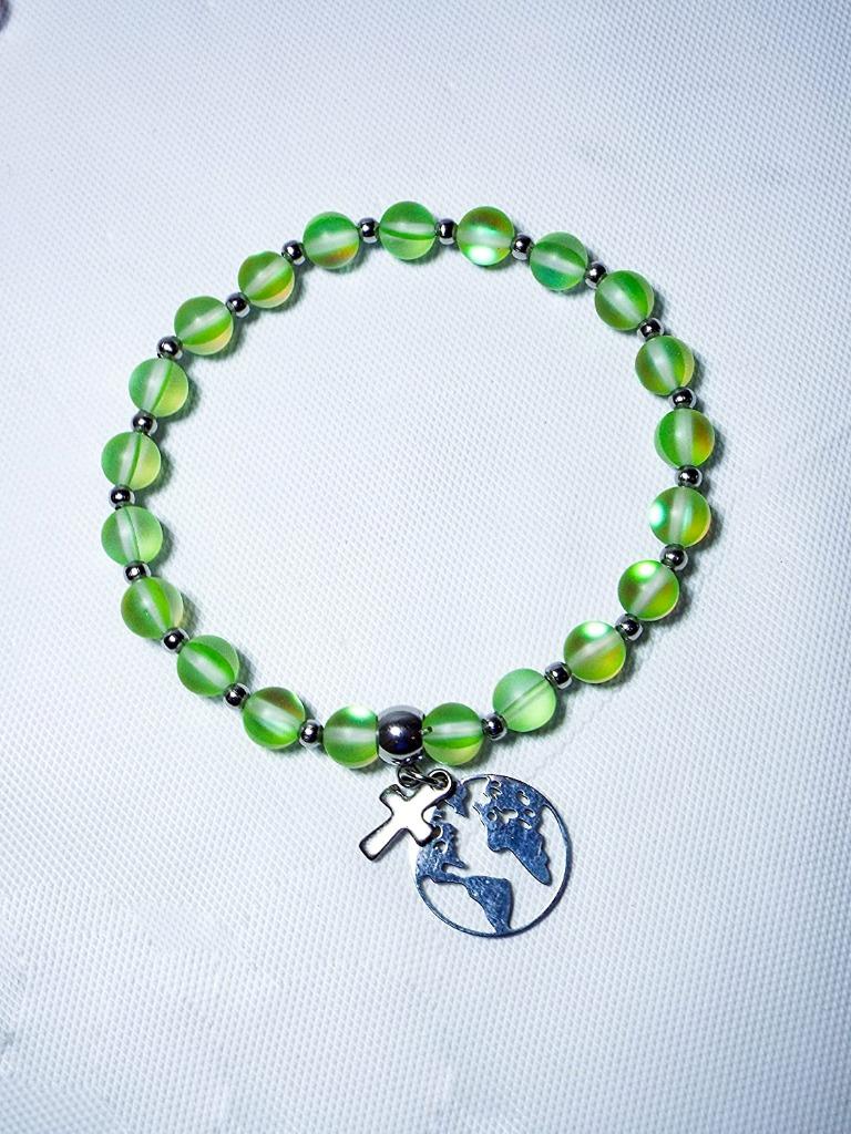 CYNTHIA LYNN "LIGHT OF THE WORLD" SILVER AURA QUARTZ CROSS BRACELET - 8 CLRS - Picture 5 of 9